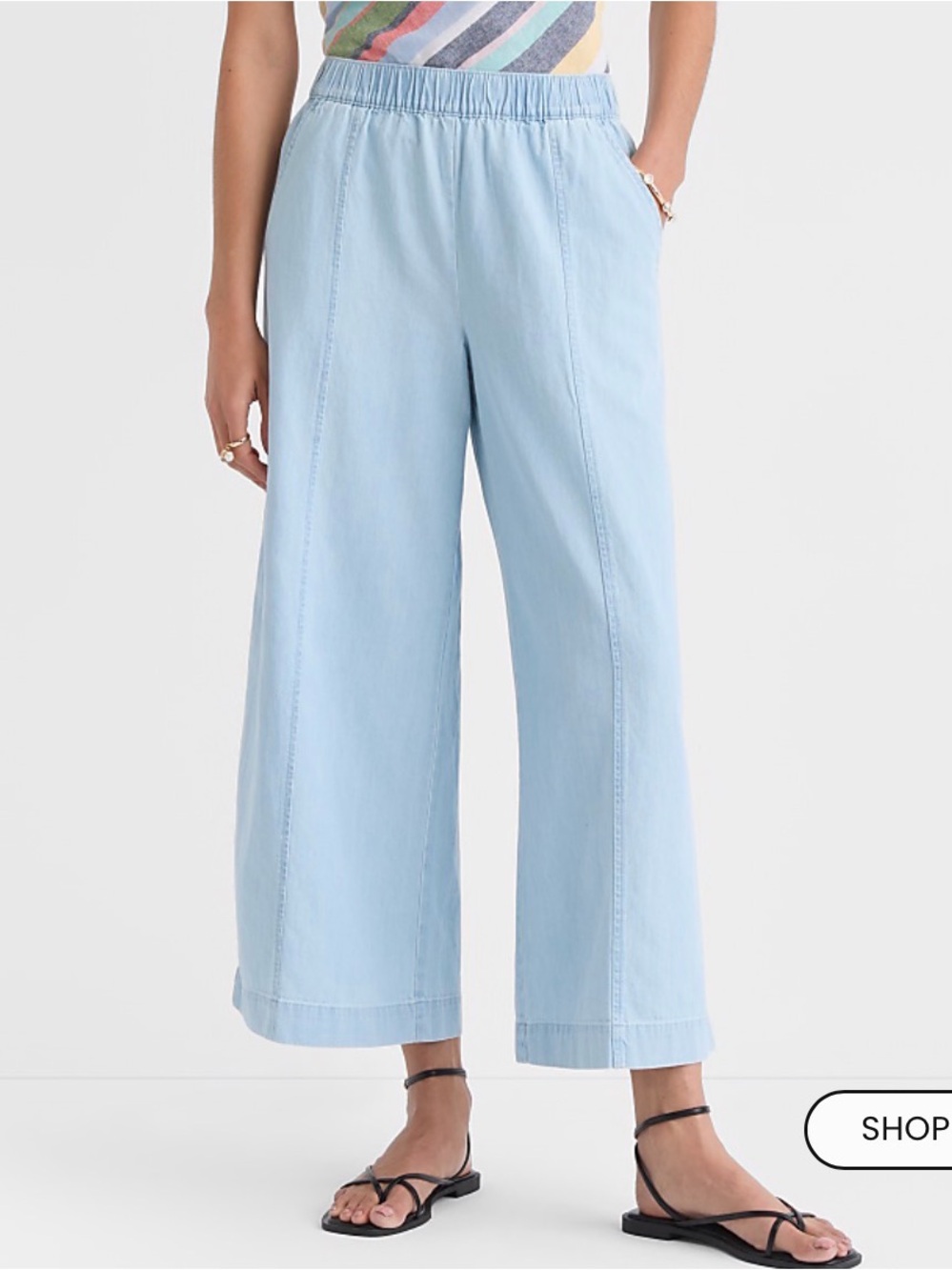 LOFT Breezy Wide-Leg Cropped Pull-On Pants in Chambray